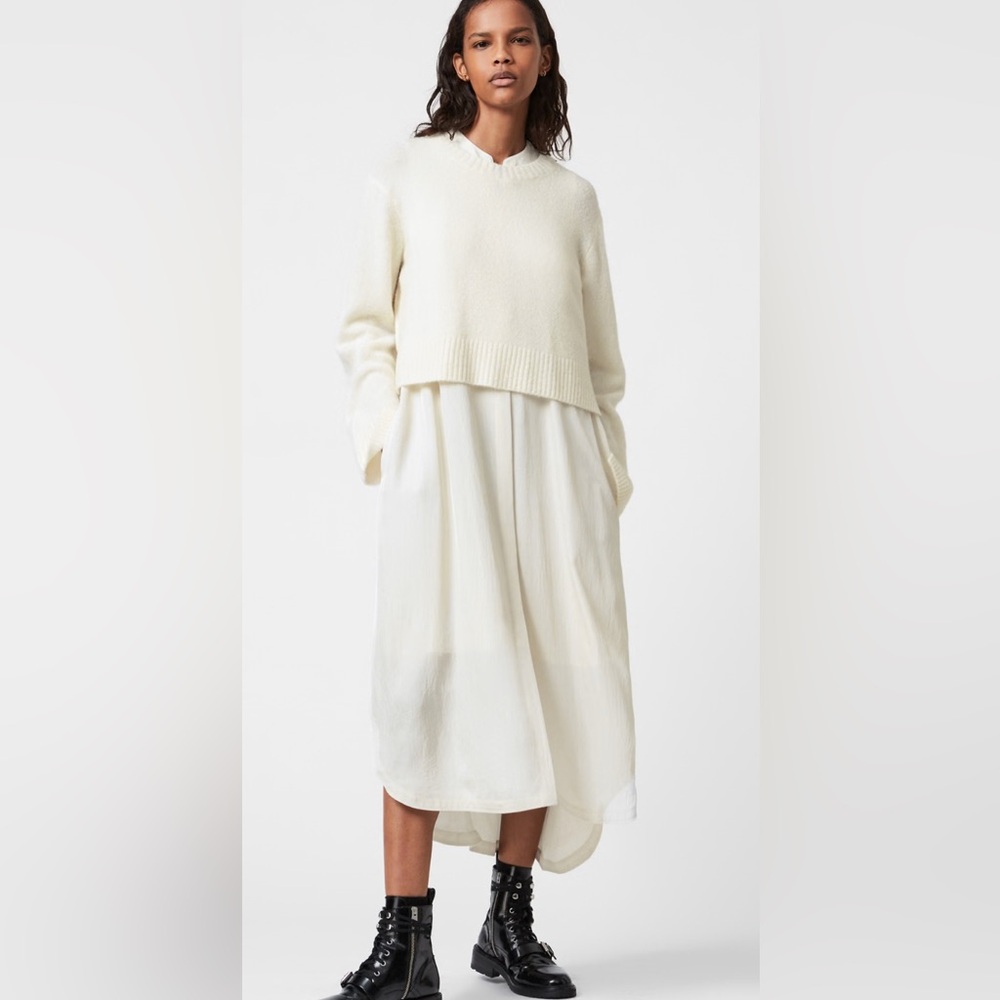 All saints Angelina button up slip dress with crop sweater